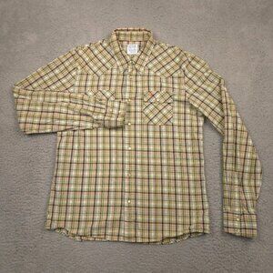 Hollister Plaid Western Shirt Mens L Green Brown Snap Front Long Sleeve